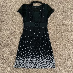 black and white dress with neck strap